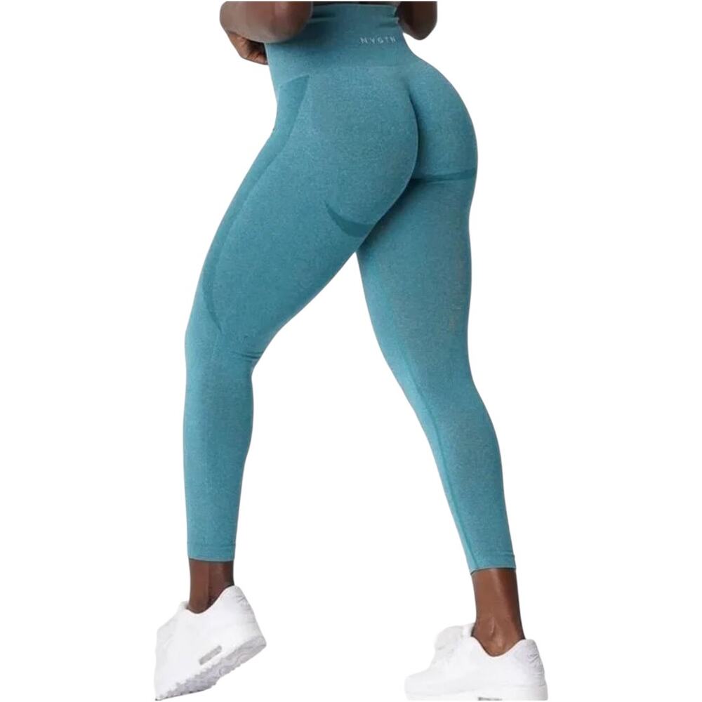 NVGTN Contour Seamless Leggings Athletic High Rise Yoga Workout Teal Blue Small